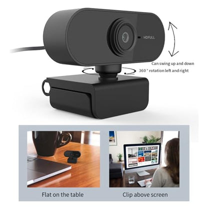 1080P HD Webcam with Builtin Microphone for Clear Video Call Support for OS USB Camera for Online Teaching and Video Conference Suitable for Desktop Computers Black (Black)