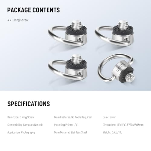 NEEWER D Ring Screw Set (4 Pack), Stainless Steel 1/4" Threaded Fixing Screw Replacement for Shoulder Strap Wrist Strap Sling Handle DSLR Camera Cage, UA076 - style: UA076