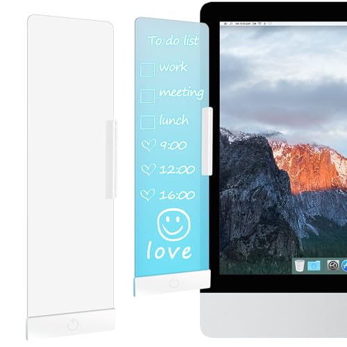 LED Memo Board with Sticky Note Holder, Office Supplies, Monitor Memo Board, Clear Acrylic Computer Monitor Organizer, Work from Home Essentials, Multifunction Workspace Accessories (White-L) - color: White-l