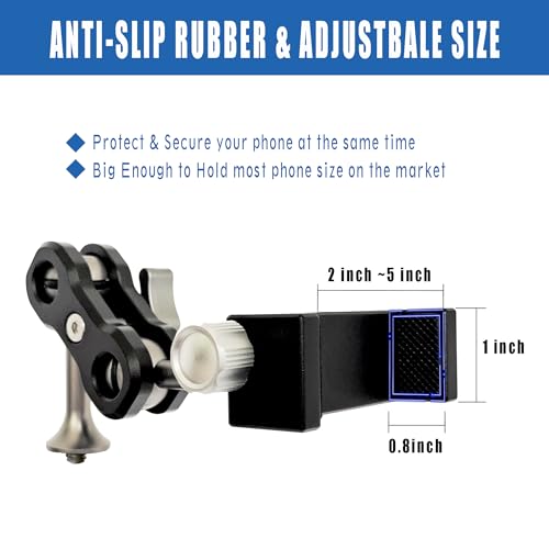 AUSCAMOTEK Aluminum Phone Mount with 1/4 Inch Screw for Tripods – 360° Adjustable Arm, Fits 2 to 3.6 Inch Phones, Vertical or Horizontal Shooting for Hunting, Shooting, Filming, and Outdoor Use