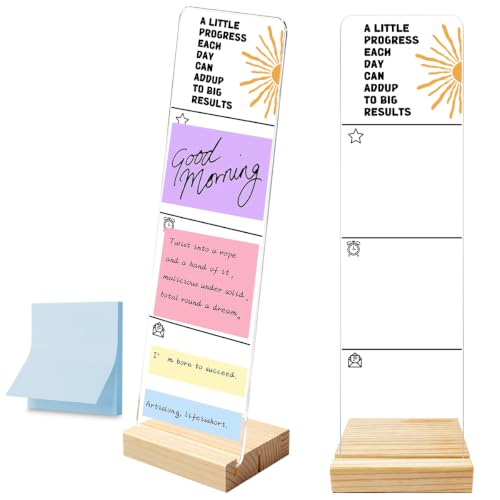 Monitor Memo Board with Removable Wooden Base Acrylic Portable Sticky Note Holder, A Little Progress Each Day Can Add Up to Big Results Acrylic Message Board, Office Desk Set Sticky Notes 100 Sheets - color: Sticky Note