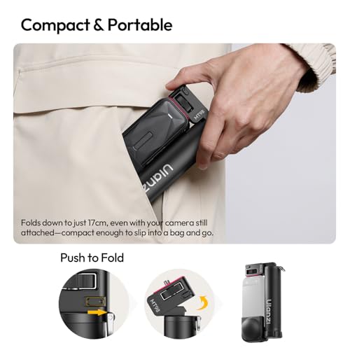 ULANZI MT98 2-in-1 Selfie Stick & Tripod for Action Camera, 1/4'' Mount & Adjustable 180°, 5 Section Extended to 57cm, Load Capacity ≤ 500g, Compatible for Insta360 X5/X4/X3/ONE X2/GO 3s/DJI Osmo 360