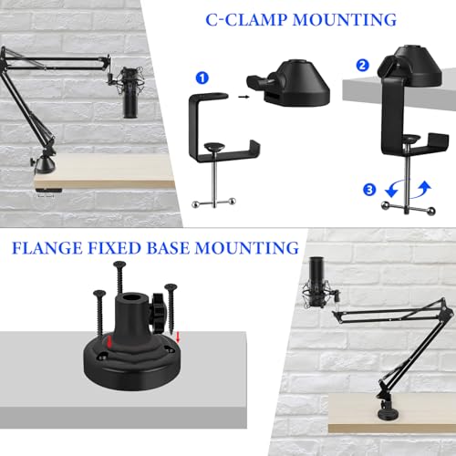 GEEKRIA for Creators Microphone Boom Arm Compatible with TONOR TC-777, TC30, TC20, TC-2030 Suspension Stand Desk Mount with Table Flange Adapter