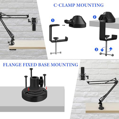 GEEKRIA for Creators Microphone Boom Arm Compatible with TONOR TC-777, TC30, TC20, TC-2030 Suspension Stand Desk Mount with Table Flange Adapter