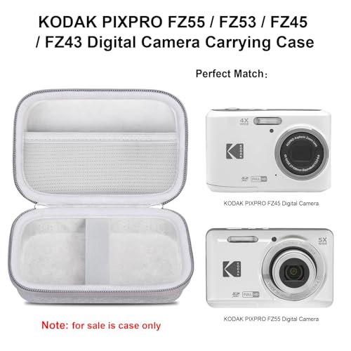Elonbo Camera Carrying Case for KODAK PIXPRO FZ55 / FZ53 / FZ45 / FZ43 16MP Digital Camera, Vlogging Camera Storage Holder Travel Bag, Mesh Bag Fits Batteries, Cable, Memory Card, Card Reader, Grey - color: Grey