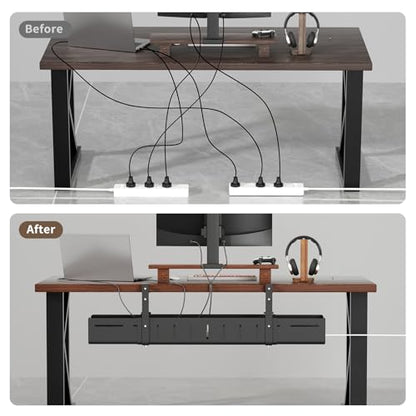 Under Desk Cable Management Tray, Expandable 25.2"–38.6", No Drill Clamp Mount, Cord Management Heavy Duty Carbon Steel Standing Cord Organizer for Home, Office, Gaming, Desk, Black
