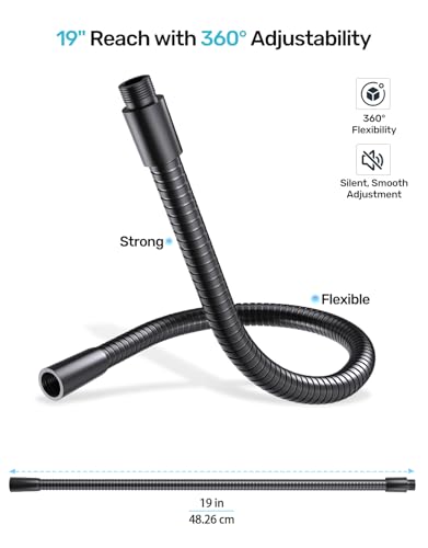 19-inch Microphone Gooseneck (5/8"-27 Thread) - 360° Adjustment, Heavy Duty &Flexible Metal Extension Arm with High Load-bearing Capacity for Podium, Drum Mic Stand, Lecture and DIY, Black - size: 19 Inch Gooseneck