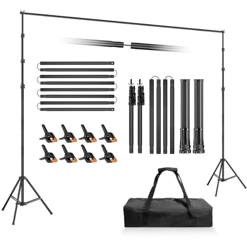 Backdrop Stand 10x8.5ft(WxH), Photo Studio Adjustable Background Stand Support System Kit with 8 Crossbars, 8 Clamps and Carrying Bag for Parties, Wedding, Photography, Decoration - size: 8.5x10ft