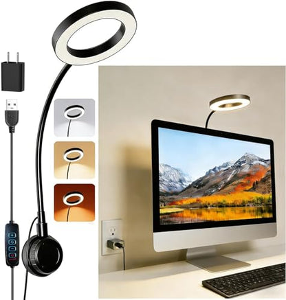Little Joke Suction Mount Video Monitor Ring Light Bendable Desk Lamp | Selfie Fill Desk Lighting for Office Home, Flexible Gooseneck 7w 3 Modes For Video Conference, Webcam, Meetings, Live Stream - size: 3.5IN