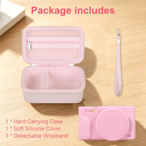 Elonbo Camera Case for Canon PowerShot G7X Mark III Digital Camera, G7X Mark III Hard Carrying Case + Soft Silicone Cover with Removable Lens Cover, Jelly Pink - color: Jelly Pink
