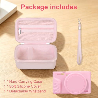 Elonbo Camera Case for Canon PowerShot G7X Mark III Digital Camera, G7X Mark III Hard Carrying Case + Soft Silicone Cover with Removable Lens Cover, Jelly Pink - color: Jelly Pink