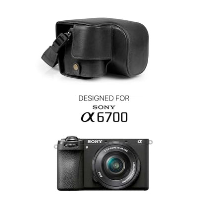 Mega Gear Genuine Leather Camera Case for Sony Alpha a6700 (16-50mm) - Stylish and Protective - Black - color: Black