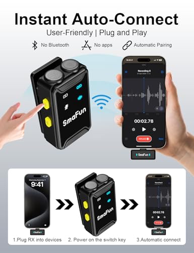 Wireless Microphone for iPhone Android, SmaFun TwinCast S2 Lavalier Microphone, 2 Mics 2 Receivers with Lightning USB-C, Noise Cancelling Clip On Mic, 48H Charging Case, 328FT for Video TikTok YouTube - size: 2TX2RX ChargingCase