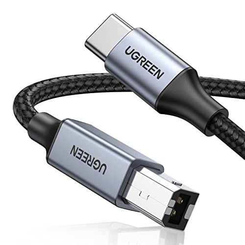 UGREEN USB C Printer Cable - 16 FT Nylon USB B to C Printer Cord for MacBook Pro/Air, Compatible with Yamaha Piano MIDI Keyboard, DAC, DJ Controller for iPad Pro - color: Silver, size: 16 FT