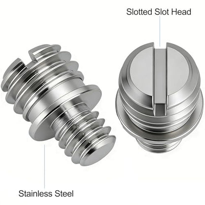4PCS Stainless Steel 1/4-20 Male to 3/8-16 Male Double Male Thread Adapter Camera Screw Converter with Slotted Head for Tripod Monopod Ball Head Camera Mount - size: 1/4-20 male to 3/8-16 male
