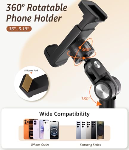 Phone Floor Stand, Overhead Phone Mount with Extendable Horizontal Arm & Remote, 360° Rotatable Extension Arm, Adjustable Tripod Stand for iPhone17, Video Recording, Photography, Live Streaming
