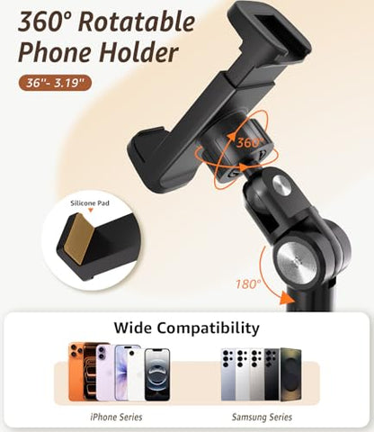 Phone Floor Stand, Overhead Phone Mount with Extendable Horizontal Arm & Remote, 360° Rotatable Extension Arm, Adjustable Tripod Stand for iPhone17, Video Recording, Photography, Live Streaming