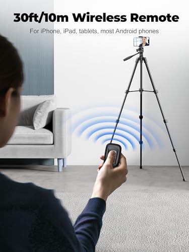 EMART 61’’ Phone Tripod Stand with Flexible Gooseneck, Portable Tripod for iPhone and Camera, Overhead Cellphone Holder with Remote for iPad Tablet Cooking Video Youtuber Vlogging Recording - size: 61in