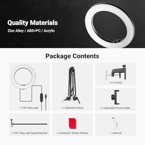 NEEWER Entry Level Version N41 8" LED Ring Light with Desk Clamp Stand/Remote, Overhead Phone Mount Holder Compatible with iPhone, Streaming Video Recording Selfie Nail Tech Food Photography Lighting
