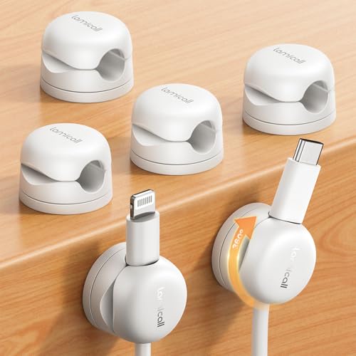 Lamicall 6Pack Rotatable Cord Organizer Cable Clips - [1s Lock] Spring Cord Holder, Phone Charger Cable Management for Desk Nightstand Wall, Office Home Dorm Room Apartment Organizer Accessories - color: Snow White, size: 6Pack
