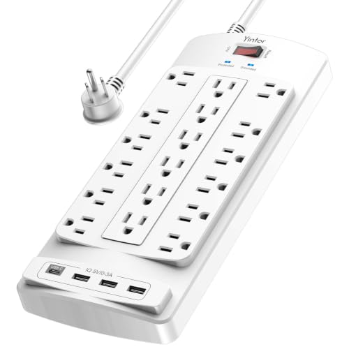 Surge Protector Power Strip, Yintar 6 Feet Flat Plug Heavy Duty Extension Cord with 18 Widely Outlets and 4 USB Ports, 2100 Joules, ETL Listed, White - color: White(18 Outlets), size: 6 Ft