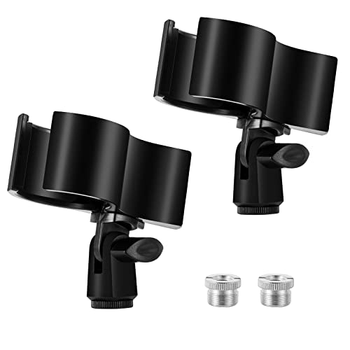 BILIONE Large Microphone Clips for Mics with Outer Diameter 1.26" to 2.3" | Adjustable Mic Holder, Premium ABS, Inside sponge to protect microphones, With 5/8" Male to 3/8" Female Screw Adapter - color: black, size: 2 Pack