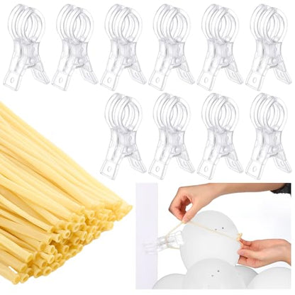 Amyhill 10 Pack Large Balloon Arch Clips Plastic Transparent Backdrop Spring Clamps 3.5 Inch Heavy Duty Clip and 100 Pcs Clear 260 Long Balloons Arch Kit Birthday Decoration Crafts Photography - color: Transparent