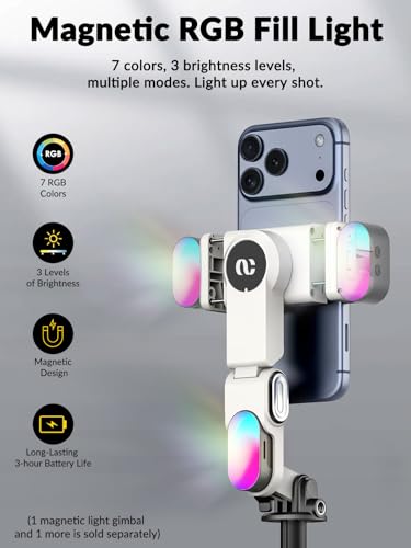 AOCHUAN 70.9” Auto-Open 4-in-1 Smartphone Gimbal for iPhone & Android, AI Face Tracking Phone Stabilizer(No App Needed) w/Magnetic Remote, 360° Rotating Gimbal, RGB Light& Built-in Tripod, M3Pro White - color: White