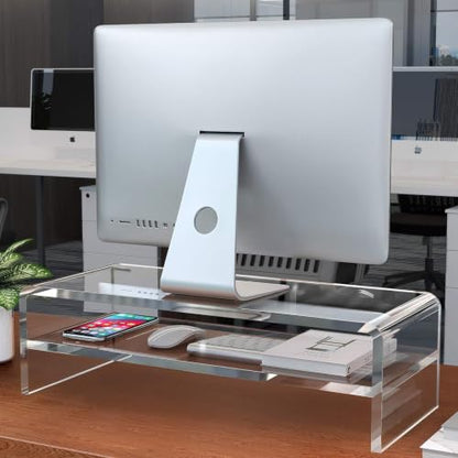 Egchi Acrylic Monitor Stand, 2 Tiers Computer Monitor Riser(20x8x5.5 Inch), Monitor Riser/Computer Stand for Home,Office,Business,PC Desk Stand for Keyboard Storage& Multi-Media Laptop Printer Screen - size: 20''x8''x5.5''- 2 Tiers