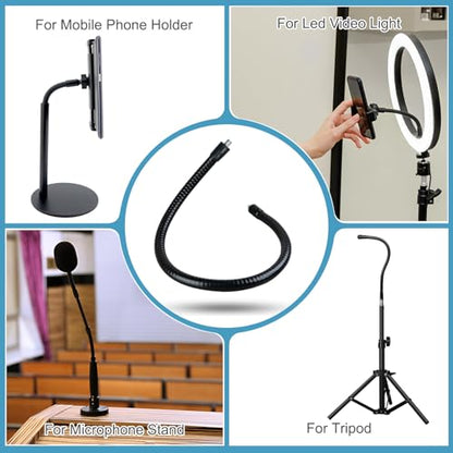 PATIKIL 9" Gooseneck, 1/4" Male to 1/4" Male Thread Metal Universal Hose Flexible Arm Gooseneck Tube Extension Holder for Action Camera Phone Microphone, Black - size: 9"