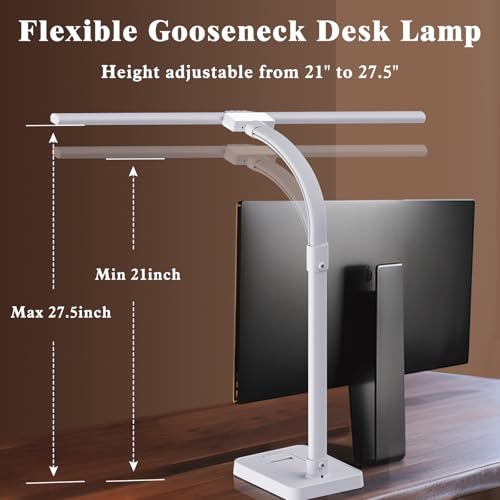 GAEFURY LED Desk Lamp for Home Office, 24W Bright Desk Lamp with Phone Holder Base - 25 Lighting Modes Eye-Caring Desk Light Adjustable Gooseneck Lamp for Workbench Drafting Reading Study-White - color: White