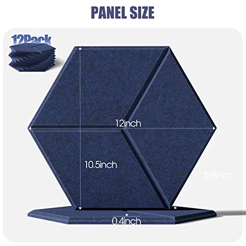 12 Pack Self-adhesive Acoustic Panels 12" X 10" X 0.4" -Sound Proof Foam Panels with High Density, Fashionable Y-Lined Design, Flame Resistant, Absorb Noise and Eliminate Echoes(Dark Blue) - color: Dark Blue, size: Y-Cut Hexagon 12 Pack