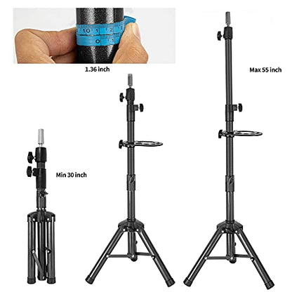 ZQIAN BEAUTY 55 Inch Heavy-duty Wig Head Stand, Adjustable Metal Mannequin Head Stand Tripod For Hairdressing Training Head, Wig Stand Tripod with Tool Tray (Black, Mannequin Head Not Included) - color: Black, size: 55 Inch