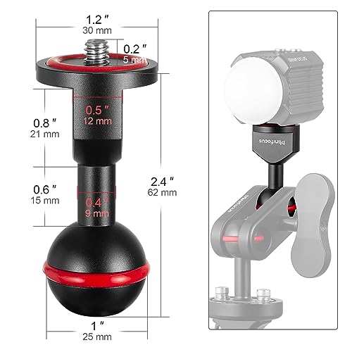 MINIFOCUS 2Pcs 1'' Ball Adapter to 1/4"-20 Screw, Universal Ball Joint Bracket with 1/4" Screw Base Adapter for Underwater Camera Arm Tray Diving Photography System - color: 1/4" Screw