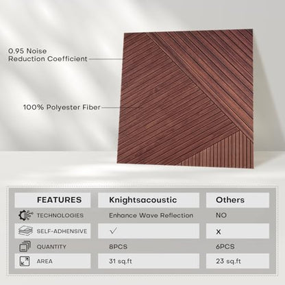 8Pack Acoustic Wall Panels, Wood-Pattern Art Sound Proof Foam Panels For Walls, Decorative Acoustic Panels Sound Absorbing, Self-Adhesive Sound Dampening Panels For Studio Home, 23.62 X 23.62 Inches - size: Extra Large 8Packs Timber Spiral