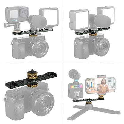 MINIFOCUS Triple Cold Shoe Extension Bar & Camera Hot Shoe Mount Adapter