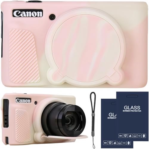 Camera Case for Canon PowerShot SX740/ SX730 Digital Camera,SX740 HS Case, Soft Silicone Protective Case Removable Lens Cover,Comes with 2 Screen Protectors and 1 Wrist Strap. (Mist Pink) - color: Mist Pink