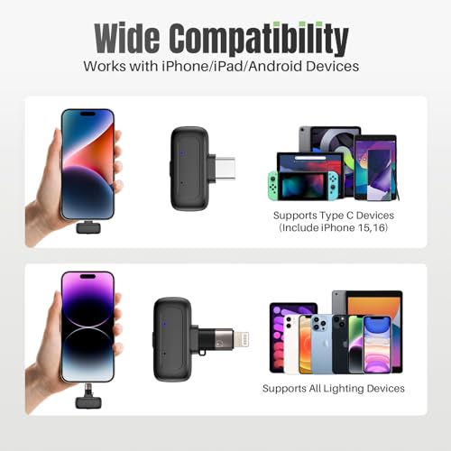 Mini Wireless Lavalier Microphone for iPhone/Android/PC with USB-C Plug, 3-Level Noise Reduction, 30H Battery Life with Charging Case, AI Voice Changer Microphone, Tiny Mics for Vlogging & Podcast