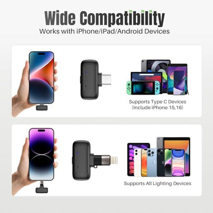 Mini Wireless Lavalier Microphone for iPhone/Android/PC with USB-C Plug, 3-Level Noise Reduction, 30H Battery Life with Charging Case, AI Voice Changer Microphone, Tiny Mics for Vlogging & Podcast