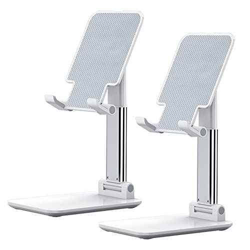 2 Pcs MT-6 Cell Phone Holder, Adjustable Angle and Height, Anti-Slip Silicone Pad, Foldable and Portable, Compatible with 4-8 Inch Devices - color: G-White
