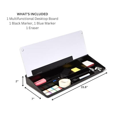 GAROOD Desktop Dry Erase Board with Storage (Black Base) Desk White Board Desk Board Glass Desktop White Board with Stand Home Office Organizer Phone Holder 15.8X7X2 inches - color: Black Base + Whiteboard