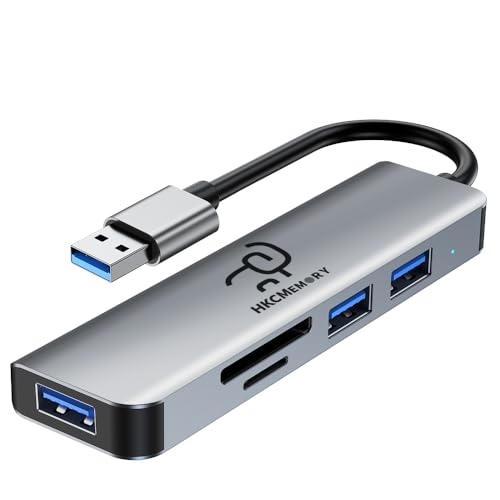 USB A Hub 5-in-1 Aluminum Adapter, with USB 3.0, USB 2.0 Ports, SD/TF Card Reader, for A Port Laptop, PC, Desktop,PS4/5, Xbox and More