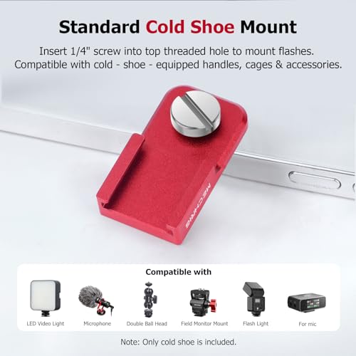 Universal Hot Shoe Adapter for Camera Accessories – Aluminum Alloy & Stainless Steel Mount with Locking Knob, 1/4" Screw Hole for Microphone, LED Light, Tripod, DSLR Rig (62057)
