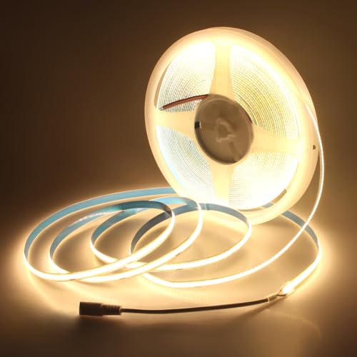 Aclorol COB Led Strip Lights 24V 32.8ft Led Strips Lights 3000K Warm White 320Leds/m CRI85+ Flexible LED Tape Lighting for Bedroom TV Party Home Indoor Decor 10M(Power Supply&LED Dimmer Not Included) - color: Warm White/3000K, size: 32.8FT(No Power Supply