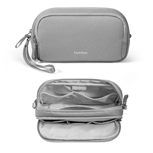 tomtoc Electronic Organizer Travel Case, Water Resistant Dual Compartment Tech Pouch Cable Organization Storage Bag for Charger, Cord, Phone, Hard Drive, Power Bank, Accessories Travel Essentials - color: Gray, size: Medium