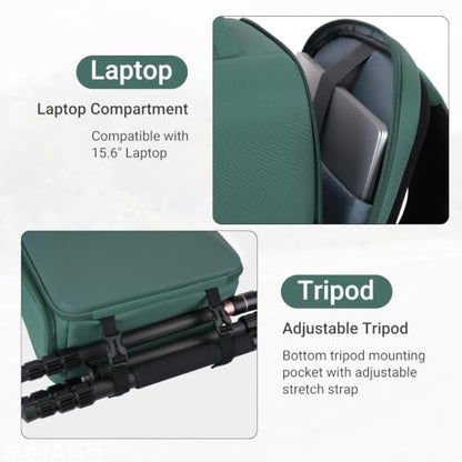 MOSISO Camera Backpack, DSLR/SLR/Mirrorless Photography Camera Bag, Waterproof Hardshell Case with Lens Pouch&Tripod Holder&15.6 inch Laptop Compartment Compatible with Canon/Nikon/Sony, Emerald Green - color: Emerald Green