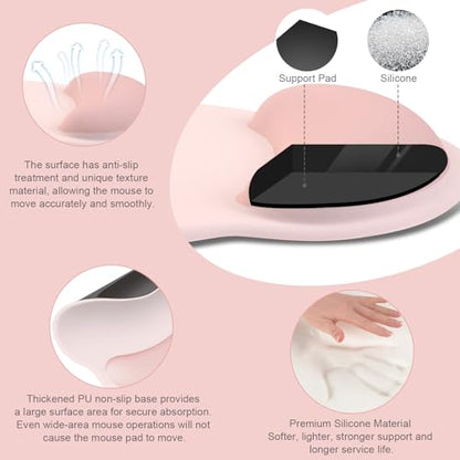 MOSISO Wrist Rest for Keyboard Mouse Pad Set, Large Gaming Deskpad&Circle Curved Mousepad&Keyboard Wrist Rest&Coaster, Ergonomic Non-Slip Mousepad&Easy Typing Pad with Silicone Lining, Baby Pink - color: Baby Pink