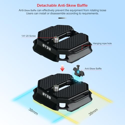 Camera Quick Release Plate,Auto-Lock 38mm Quick Release System,Camera Tripod Quick Release Mount Multi-Functional Base,Use for Tripod, Monopod,Slider Etc Quick Release Adapter,SY38 V3801