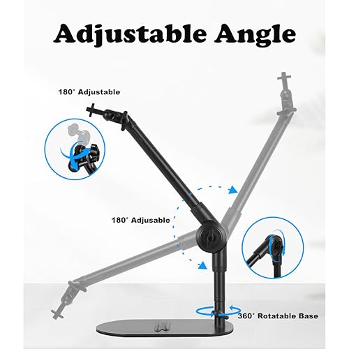 Desktop Microphone Stand, Adjustable Desk Mic Stand for AM8 K669B Yeti HyperX QuadCast SoloCast AT2020, Webcams Camera, Compatible 1/4, 3/8 & 5/8 Thread, for Recording/Podcasting/Streaming