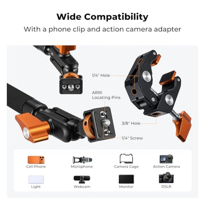 K&F CONCEPT 22" Magic Arm Clamp Kit, Overhead Desk Camera Mount, Long Articulating Friction Boom Arm for Phone, Action Camera, LED Light, Microphone